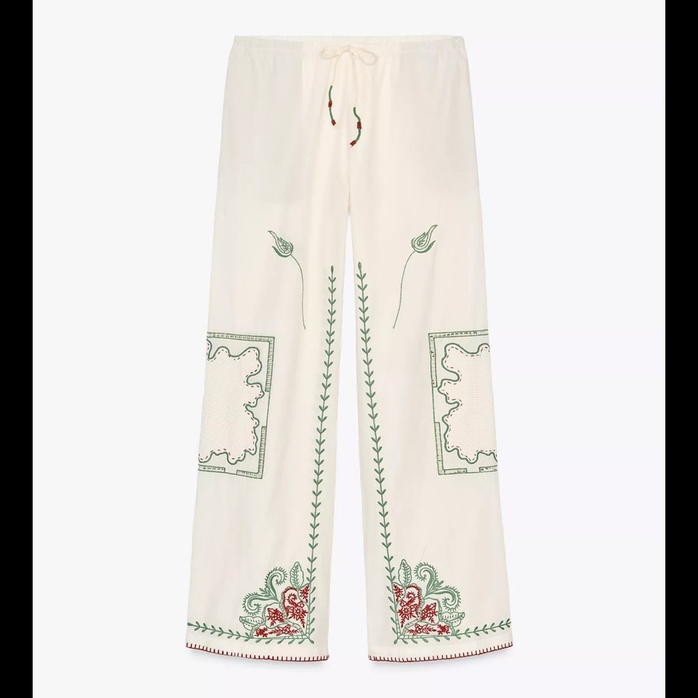 Zara ZW Collection Embroidered Pants